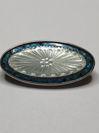 Fabulous Vintage Sterling Silver Blue And White Enamel Brooch Pin