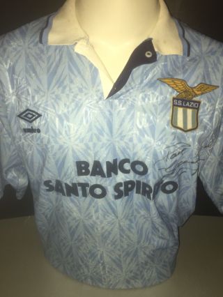 Signed Rare Retro Lazio Home Shirt By Paul Gazza Gascoigne