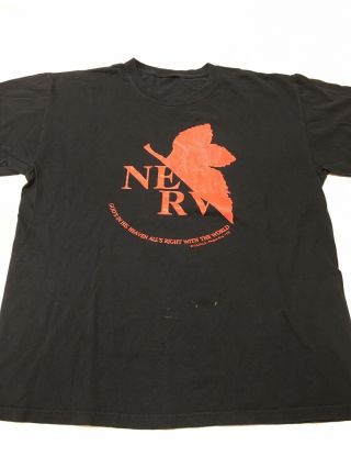 Vintage Rare 90s Print Neon Genesis Evangelion Nerv Logo Shirt Men’s Xl Gainax