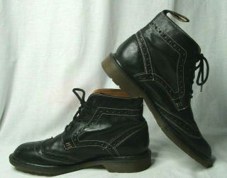 Vtg.  Dr.  Martens Brogue Wingtip Boots Black Leather Us 8 Made In England