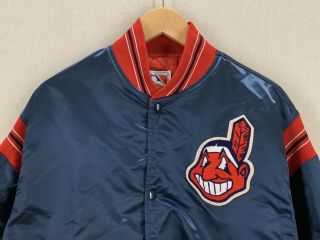 Vintage Cleveland Indians Blue Satin Chief Wahoo Starter Dugout Jacket Adult XL 2