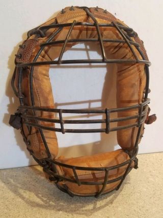 Antique Goldsmith Leather Steel Baseball Catchers Goggle Mask,  Vintage Early Old