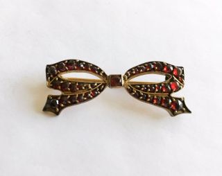 Antique Vintage Victorian Gold Filled Garnet Bow Pin