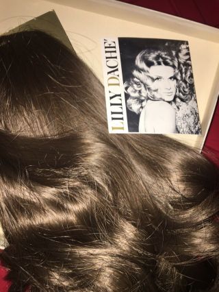 Vtg 1960s Lilly Dache Wig Dachelon Brunette Fall Wiglet Clip Hair Piece 14” Box