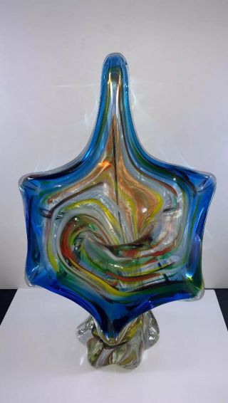 Murano Art Glass Jack In The Pulpit Style Multicolored Large Vase 13” Vintage