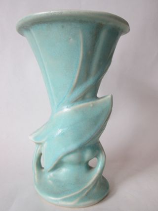 Arrowleaf Flower Vase Vintage Mccoy Art Pottery: Matte Aqua Green Glaze: Exc