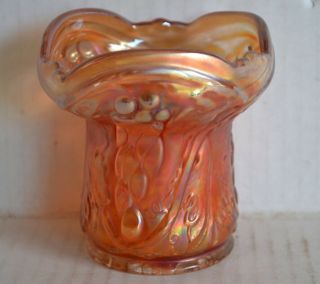 Vintage Marigold Carnival Glass Scalloped Edge Hat Vase Grapes Unknown Maker
