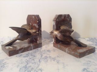 Pair Vintage French Art Deco Style Marble Bookends - Birds (3676)