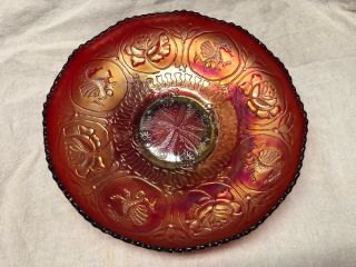 Fenton Dragon & Lotus Antique Carnival Art Glass Ftd Ics Bowl Red 8 1/2 "