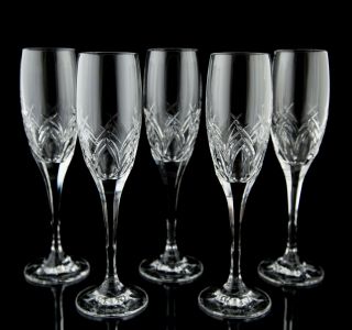 Towle Toc4 Cut Crystal Fluted Champagne Glasses Set 5 Vintage Elegant Stemware