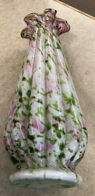 Vtg Fenton Vase Pink Green Glitter Mottled Glass 15 