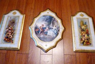 3 Large 18 " Vintage Italian Florentine Carved Wood Wall Plaques Art Prints Italy