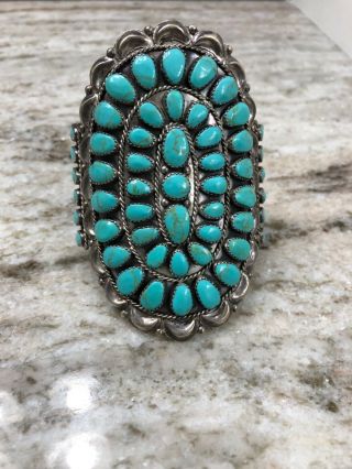 Danny L Waunika Vintage Navajo Sterling Silver Turquoise Cluster Cuff Bracelet