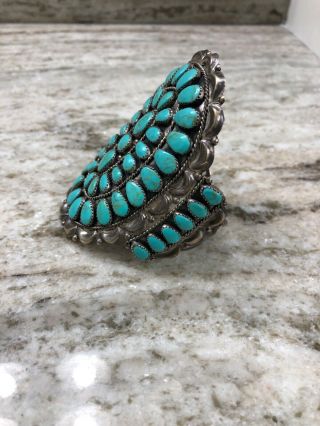 Danny L Waunika Vintage Navajo Sterling Silver Turquoise Cluster Cuff Bracelet 2