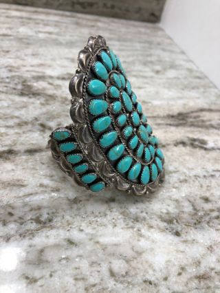 Danny L Waunika Vintage Navajo Sterling Silver Turquoise Cluster Cuff Bracelet 3