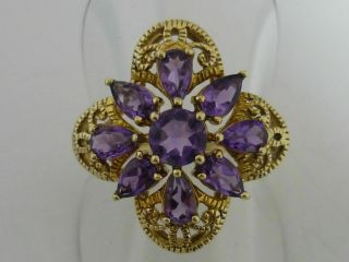Stunning Large Vintage Art Nouveau Style Amethyst & 9k Gold Ring Size P By Gs