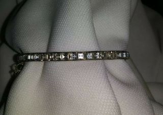 Vtg 1920s Sterling Silver Art Deco Hinged Cut Crystal Stones Bangle Bracelet