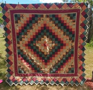 Vintage Hand Made Rust Evergreen Quilt 80 " X 80 " Fall Colors Heavy