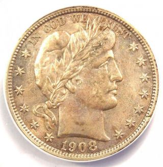 1908 - D Barber Half Dollar 50c - Anacs Au53 Details - Rare Certified Coin