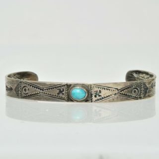 Vintage Sterling Silver Navajo Whirling Logs Turquoise Childs Cuff Bracelet