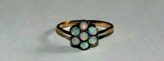 Antique Victorian 9ct Gold Natural Solid Opal Cluster Ring.  Size O.