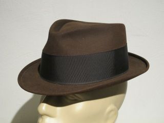 Near Vintage 50’s Knox Premier Brown Fur Felt Wide Brim Fedora Hat 7 1/8