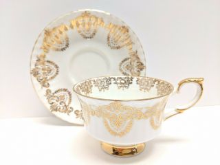 Vintage Paragon Tea Cup And Saucer Gold Garland On White Rare
