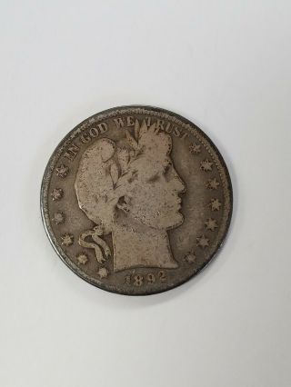1892 - O Rare Date Barber Silver Half Dollar