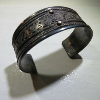 Antique Edwardian Sterling Silver Filigree French Cuff Bracelet 1906 7.  5 40 Gram