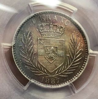 Belgium Congo 1 Franc 1887 Pcgs MS64 RARE 3