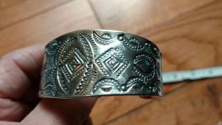 Early Vintage NAVAJO Silver Stamped Wide Cuff Bracelet 10