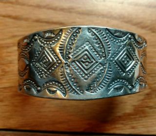 Early Vintage Navajo Silver Stamped Wide Cuff Bracelet