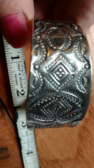 Early Vintage NAVAJO Silver Stamped Wide Cuff Bracelet 9