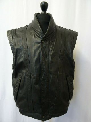 Vintage C&a Leather Hunting Biker Waistcoat Gilet Vest 44r (l) Bj385