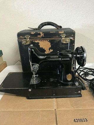 Vintage Singer Featherweight Sewing Machine W/ Case And Accessories For Repair