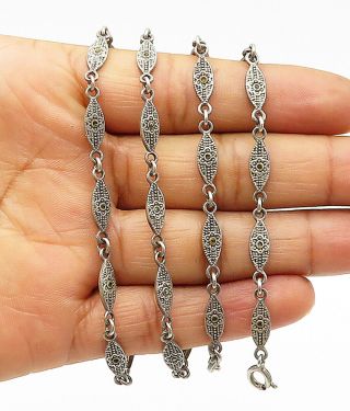 925 Sterling Silver - Vintage Marcasite Floral Patterned Chain Necklace - N2293