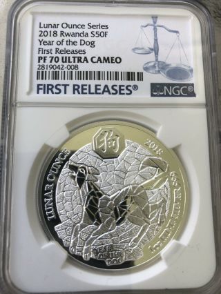 2018 Rwanda Lunar Year of the Dog Silver Proof NGC PF70 First Releases RARE 2