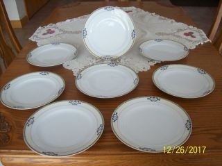 Meito China Made In Japan Vintage 8 Dinner Plates Blue Ribbon