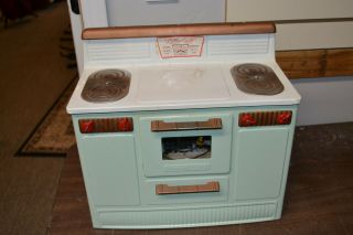 Vintage 50s Little Lady Electric Range Oven Green Tin Steel Metal 15in