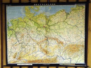 German School Map Rollable Poster Print Vintage Wall Chart Kids Room Deocration