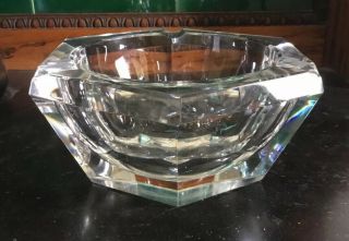 Large 3 Lbs.  8 Oz.  Vintage Faceted Crystal Ashtray 6 1/2” Wide 3” High