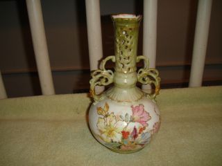 Vintage Wien Teplitz Depose Vase - Double Handle - Made In Austria - Floral Patterns