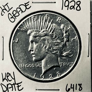 1928 P Silver Peace Dollar Coin 6418 Rare Key Date