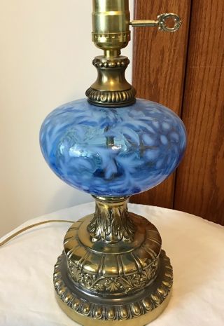 Vintage Fenton Art Glass Blue Opalescent Fern Daisy Lamp Base