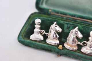 Vintage Mens Sterling Silver cufflinks with Art Deco Chess knight and pawn G773 3