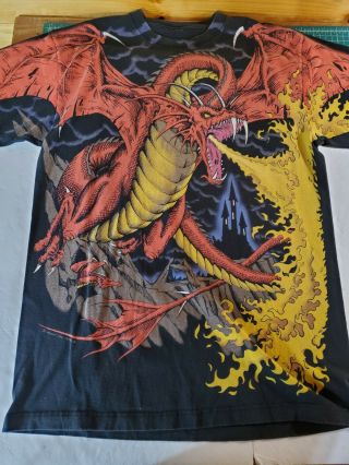 Vintage 90s Liquid Blue ‘dragon’ All Over Print T Shirt Size Xl Copyright 1993