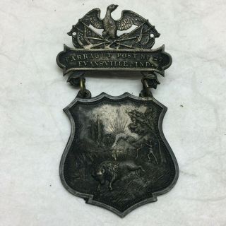 Vintage G.  A.  R.  Farragut Post 27 Civil War Medal Evansville Indiana Ornate