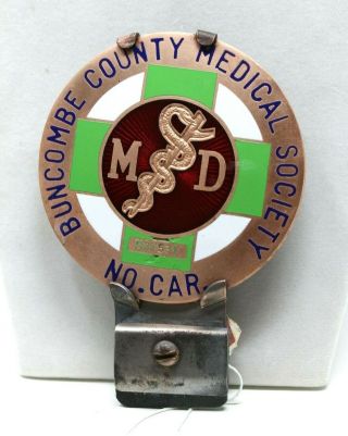 Vintage M.  D.  Doctors Car Tag Copper And Enamel License Plate Emblem