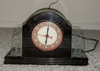 Rare Vintage Lackner Neon Glo Clock " Nassau " Sailing Ships Etched Bakelite