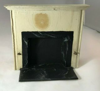 Tynietoy Creamy White Fireplace With Hand Painted Faux Black Marble Hearth
